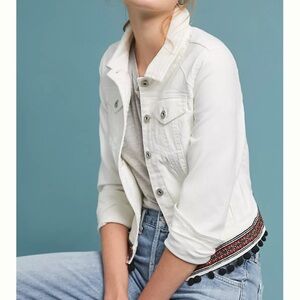 Anthropologie Pilcro and the Letterpress Stretch Denim Jacket Pom Pom Tassel